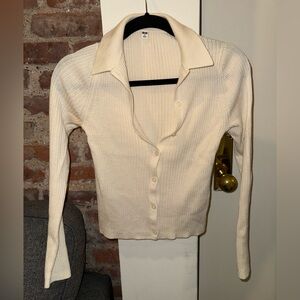 Uniqlo Cream Button-Down Ribbed Shirt